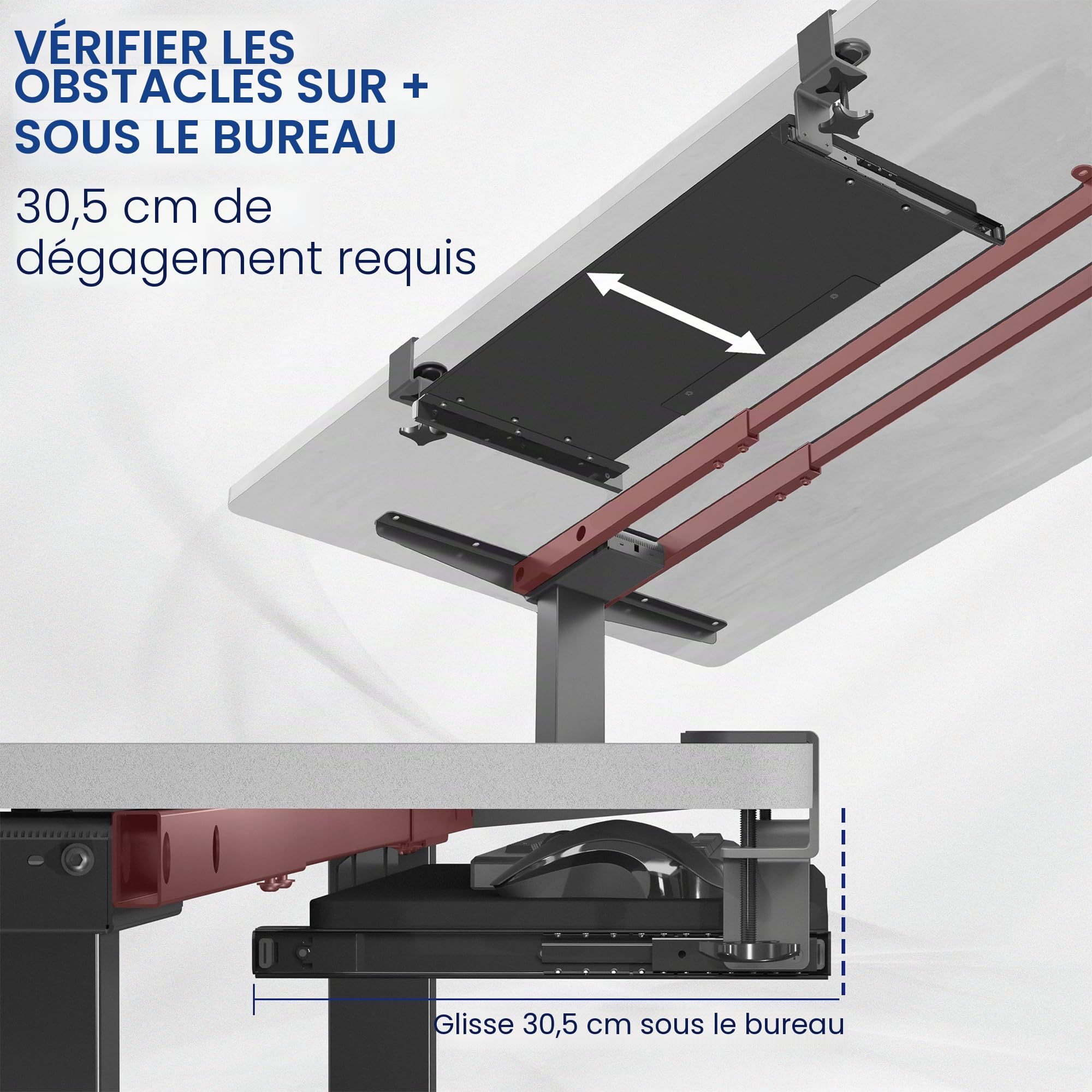 VIVO MOUNT-KB15EB Plateau de Clavier extractible sous Le Bureau avec système de Fixation en C Extra Robuste, 86 cm (102 cm y Compris Les Pinces) x 28 cm, tiroir d'ordinateur Coulissant pour saisir,