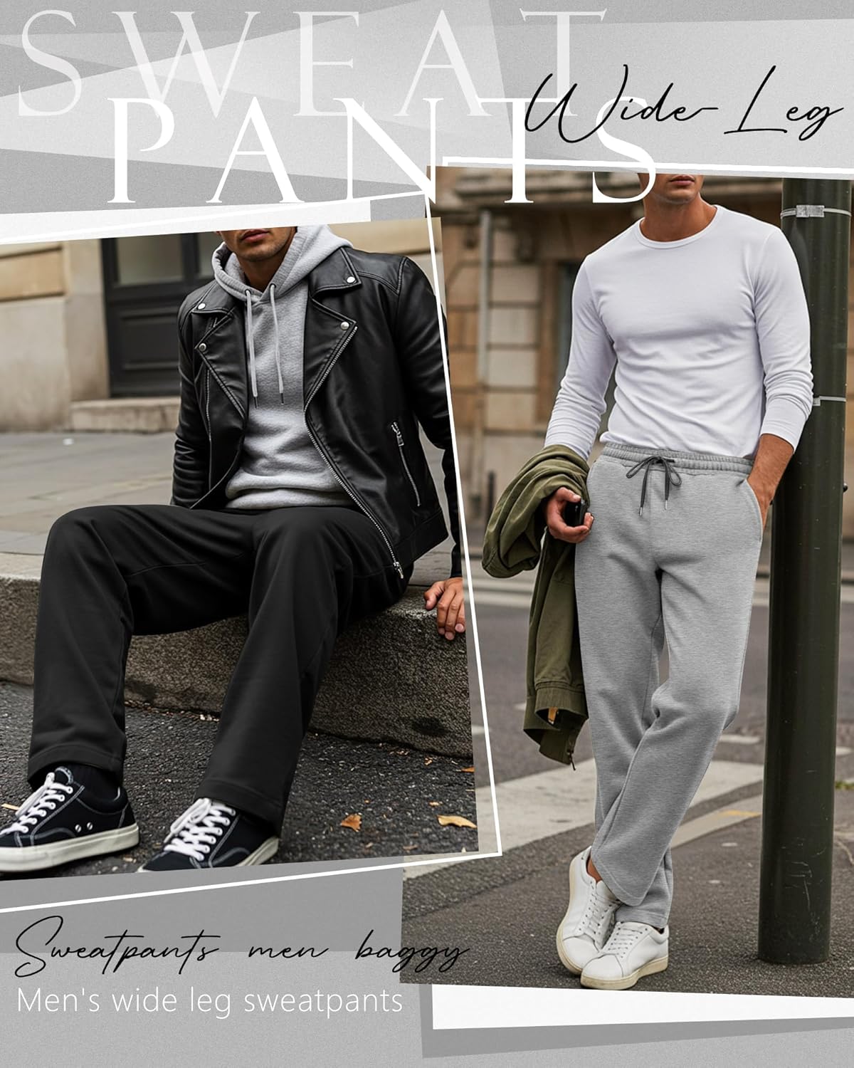 Neer 3 Pack Big and Tall Men's Sweatpants Elastic Waist Wide Leg Open Bottom Pants Athletic Workout Joggers with Pockets - Image 3