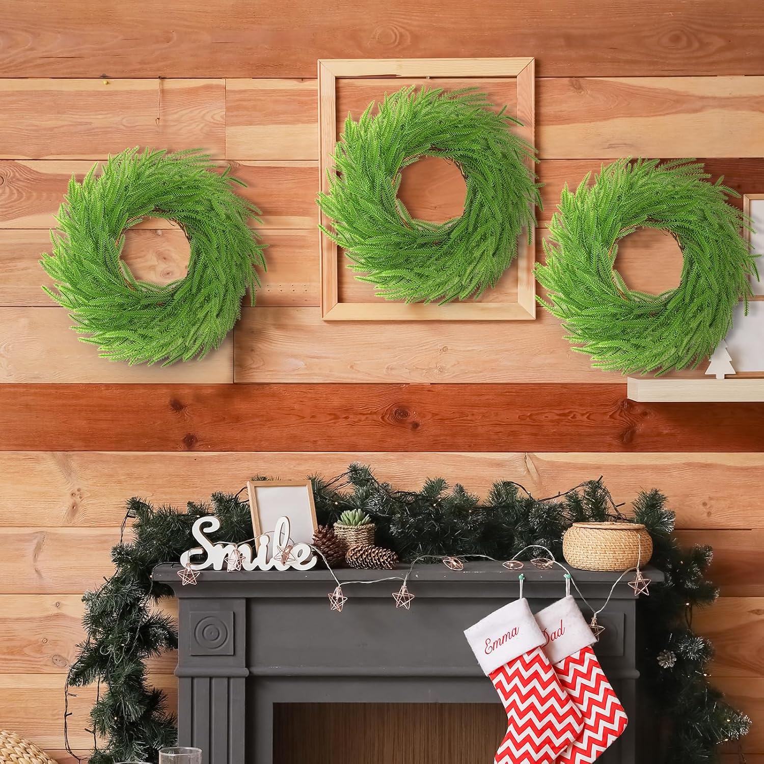 Zeyune Christmas DIY Green Wreath 14 Inch Artificial Christmas Wreaths Faux Plain Wreaths for Decorating Front Door Window Room Farmhouse Xmas Party Indoor Outdoor(Norfolk Pine,8 Pcs)