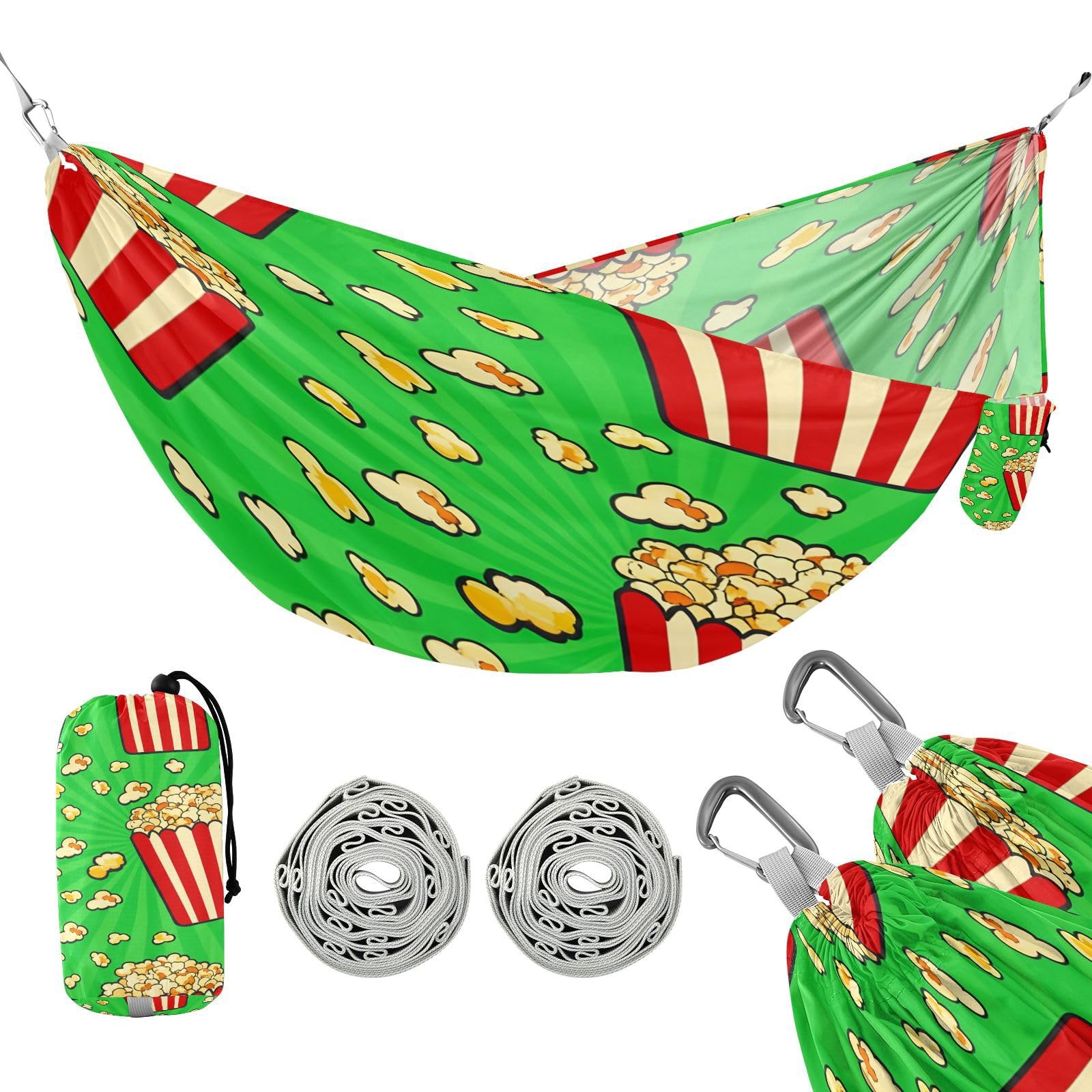 ATTX Doodle Popcorn Camping Hammock - Lightweight & Portable Hammocks, Heavy Duty 330lbs Capacity for Indoor, Hiking, Backpacking, Travel, Backyard, Beach#164