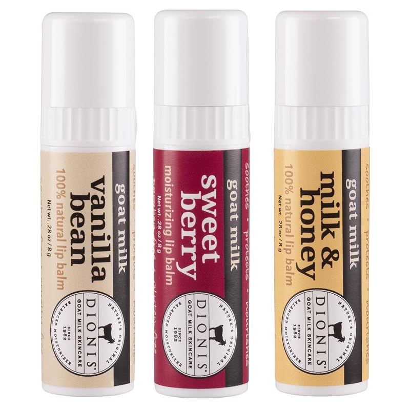 Bálsamo labial Dionis de leite de cabra, sem cor, Warm & Sweet, pacote com 3