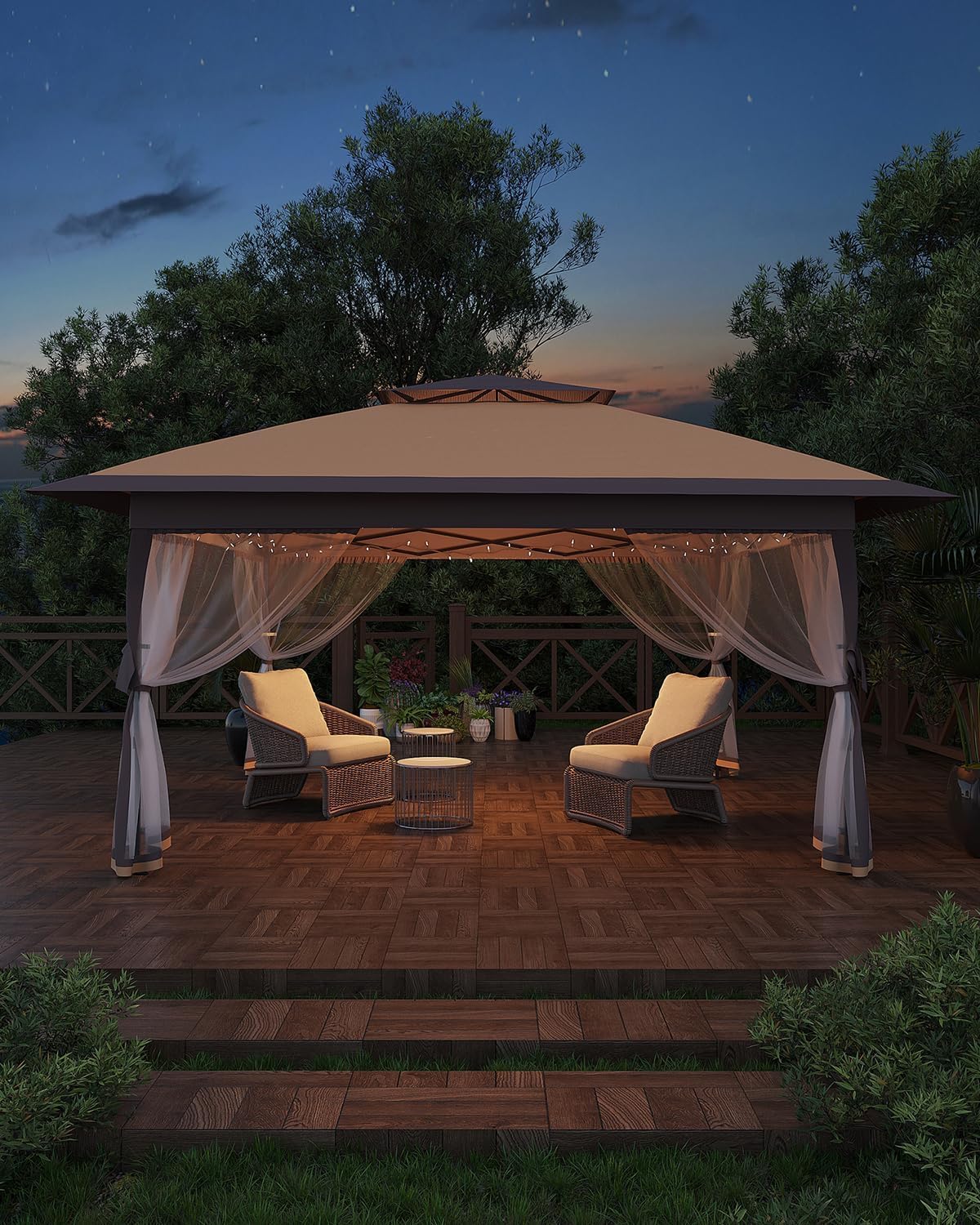 12x12 ft Pop Up Canopy Tent, One-Push Setup Gazebo with Mosquito Netting, 4 Sandbags, Height Adjustable, Waterproof UV Protection for Backyard Parties, BBQs, Camping, Outdoor Events