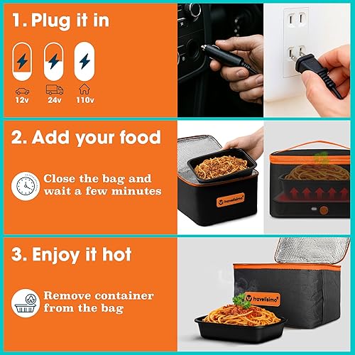 Miniatura 3 de TRAVELISIMO Portable Microwave, Portable Food Warmer For Work & Home Use, Heated Lunch Box 12V/24V/110V, Portable Oven 3-in-1 Food Heater, Electric