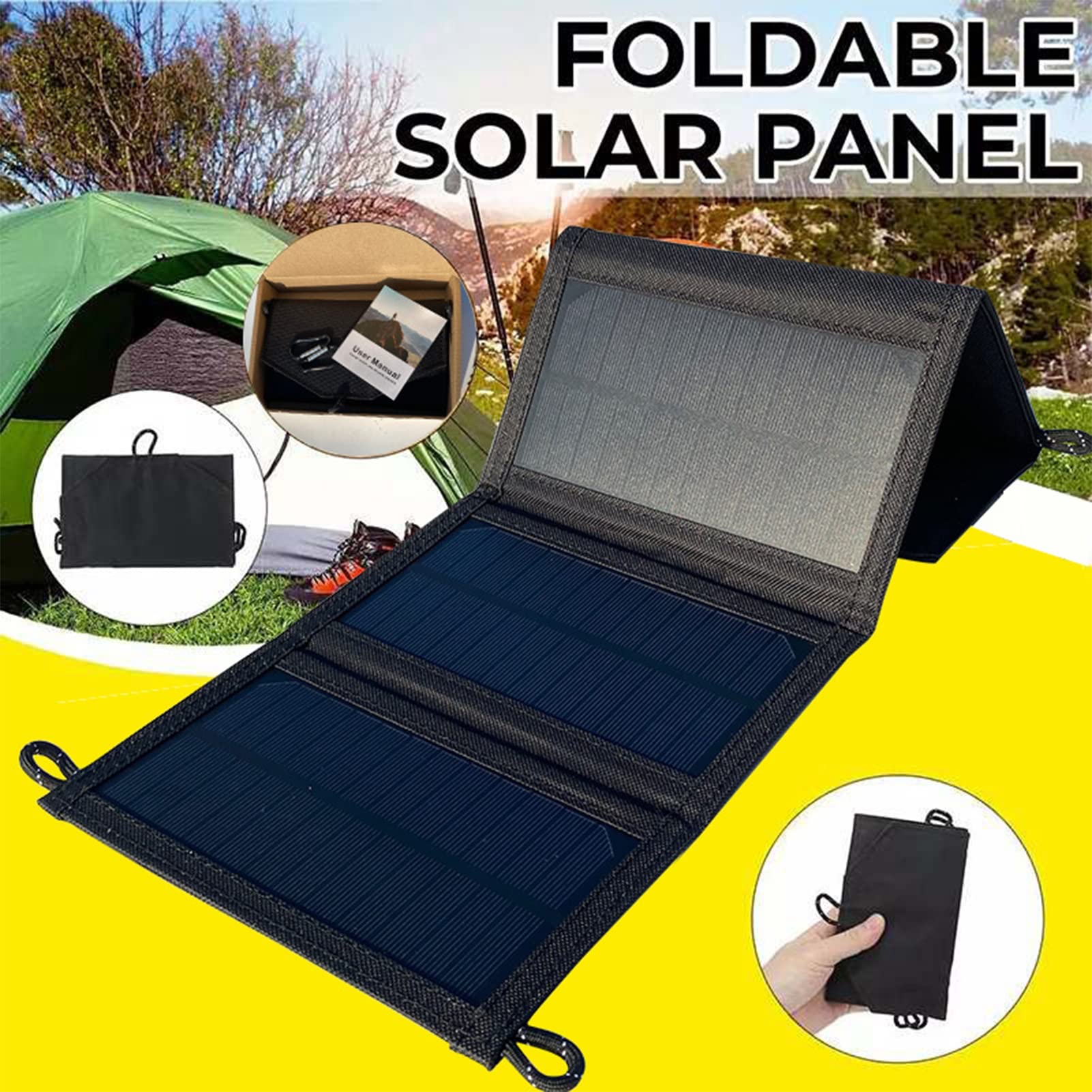 Kit de Paneles solares monocristalinos de 10 vatios y 5 V, Panel Solar Plegable del Sistema Fuera de la Red con 2 módulos de Cargadores de batería Solar USB, teléfonos Inteligentes, tabletas