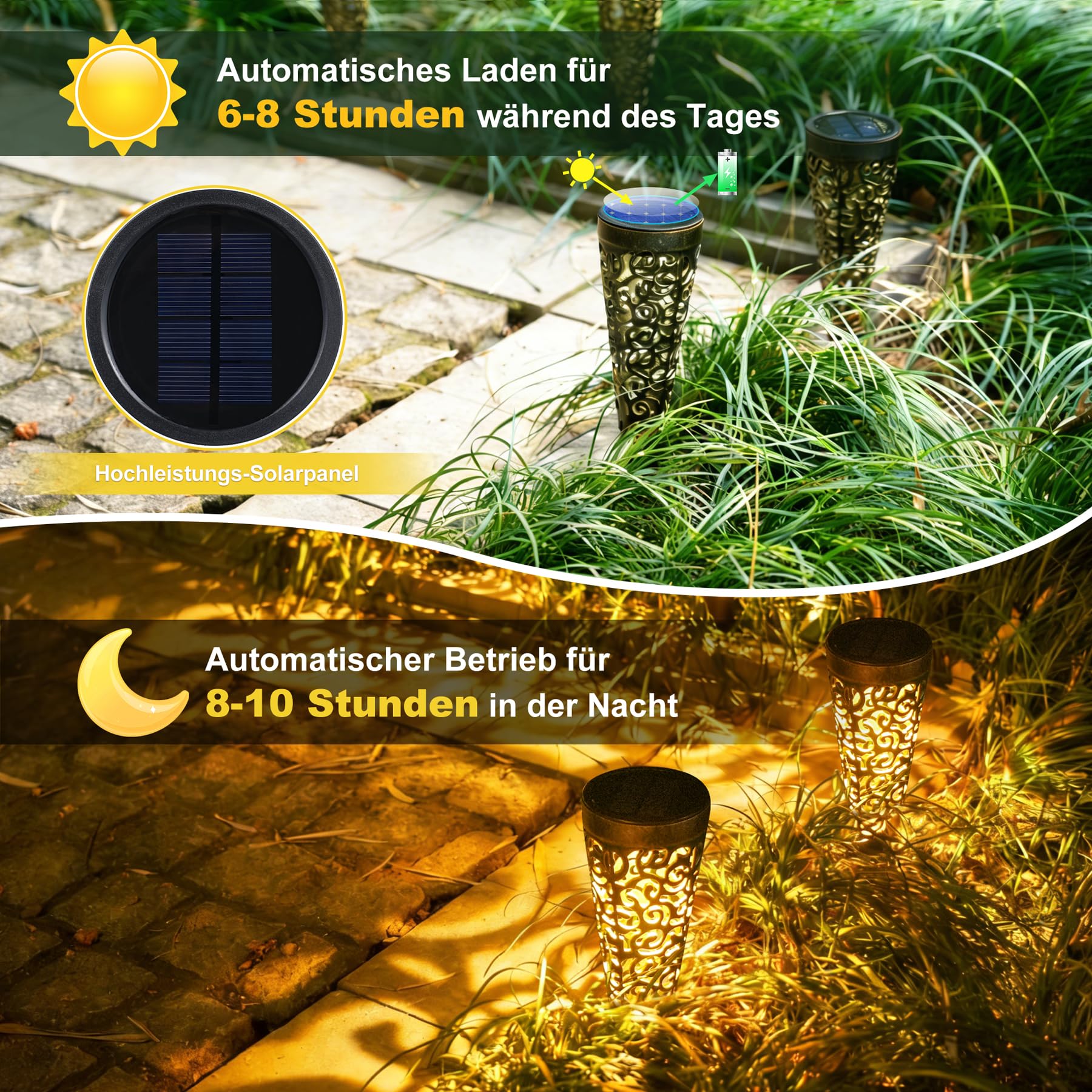 Bonsery Solarlampen für Außen Gartenstecker 6 Stück，IP65 Wetterfest Solarleuchten für Außen Vintage, 15LM Warmweiß LED Gartenbeleuchtung Solar Wegeleuchten Outdoor Gartendeko für Draußen Weg Terrasse