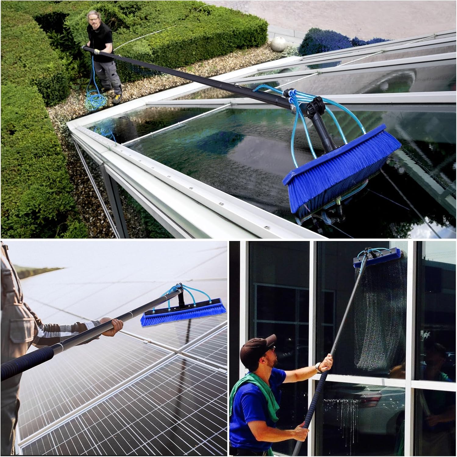 35FT Water Fed Pole Kit, Window Solar Panel Cleaning Brush and Pole, Window Washing Equipment Solar Panel Roof Glass Cleaner Tool