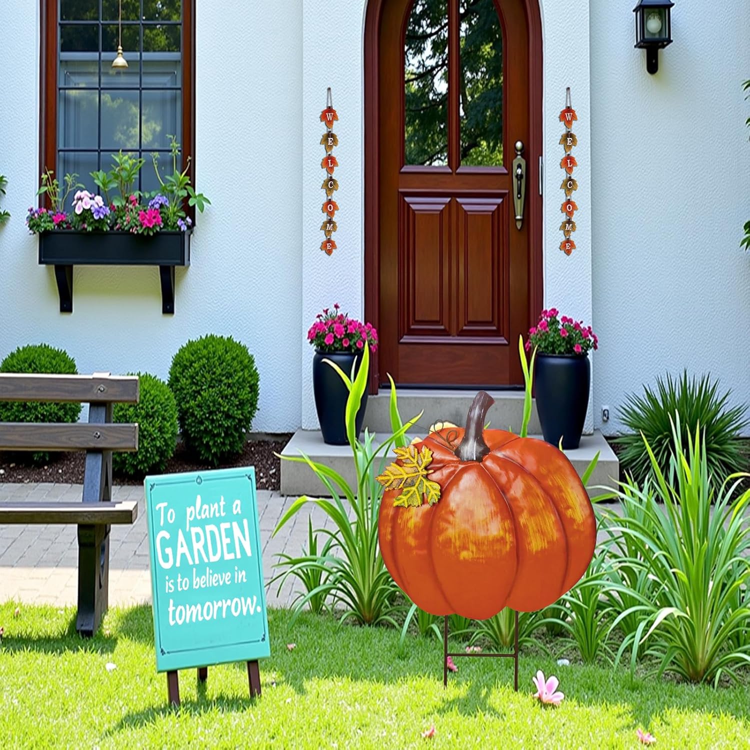Metal Pumpkin Garden Stake Outdoor Fall Decor, Decorative Pumpkin Yard Sign Outside Garden Lawn Décor for Autumn Harvest Thanksgiving Halloween Decoration (1)