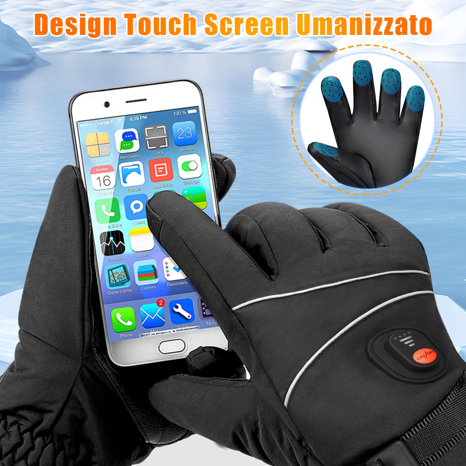 Guanti Riscaldabili per Uomo e Donna - 6000mAh Batteria Ricaricabile, 3 Livelli di Temperatura, Touchscreen - per Sci, Moto, Ciclismo