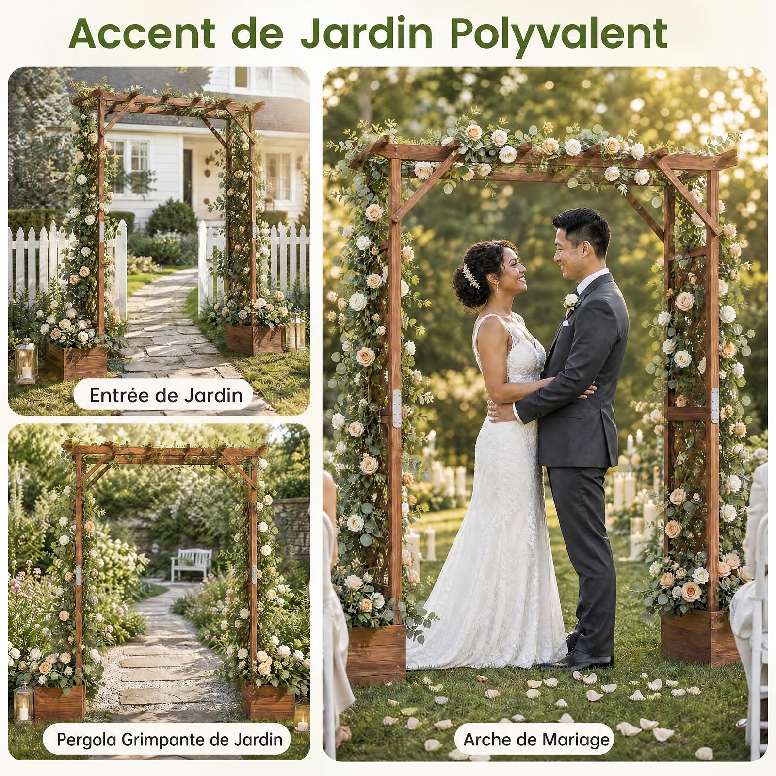 GYMAX Arche de Jardin en Bois avec 2 Bacs à Fleurs pour Plantes Grimpantes