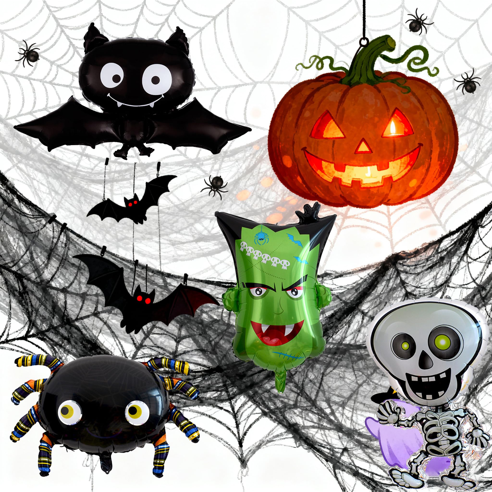 BAIYSFFG 12 Pcs Oversized Halloween Foil Balloons Party Decorations for Kids, Spider, Bat, Ghost, Witch - Image 4