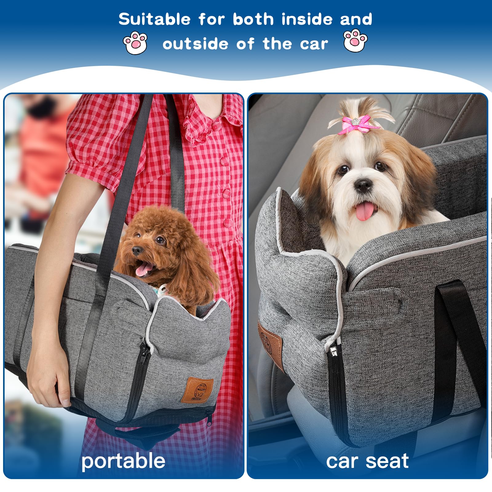 Hundeautositz für kleine Hunde bis 5.4kg | Universal Mittelkonsole Auto-Sitz | Abnehmbar waschbar | Reisesicherheit Haustiersitz