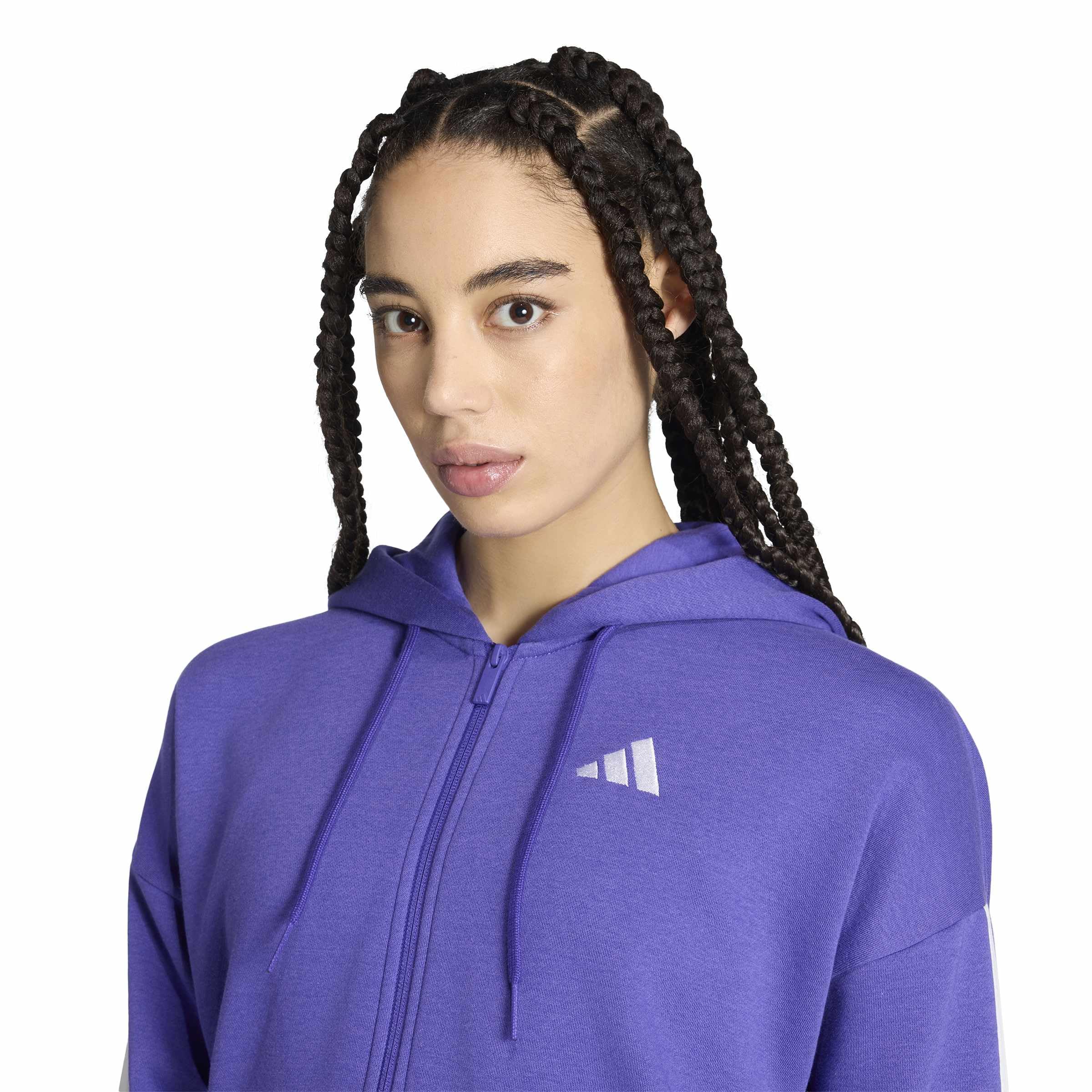adidas Mujer Essentials 3-Stripes Full-Zip Fleece Hoodie Sweatshirt, Pure Purple/White, XS