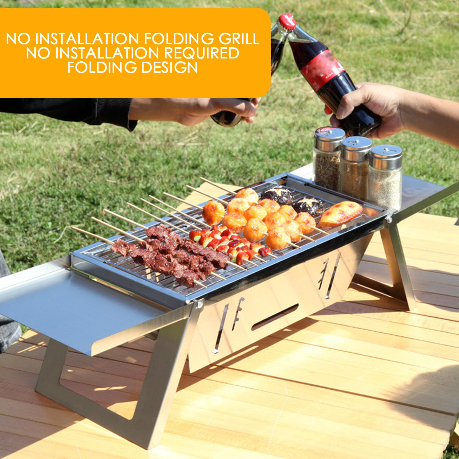 Barbecue pieghevole portatile, con regolazione in altezza, antiruggine