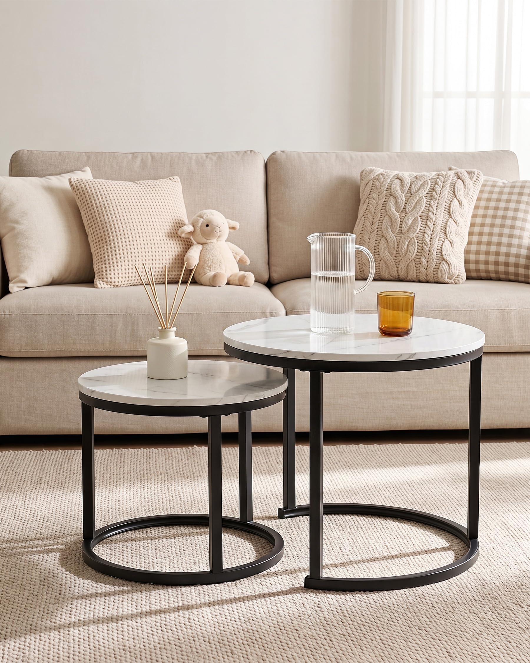 Runder Couchtisch Weiß Kleiner Beistelltisch Couch Marmor Optik 50cm