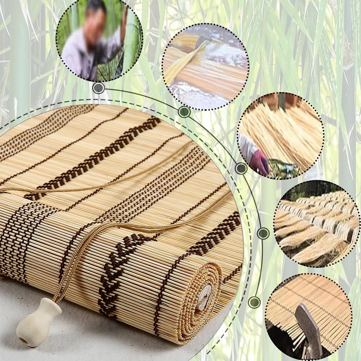 Rullo in bambù naturale Bli 120 x 290 cm, filtro della luce, 50% adesivo, fissaggio a vite, perfetto per soggiorno, camera da letto, ufficio, decorazione della casa
