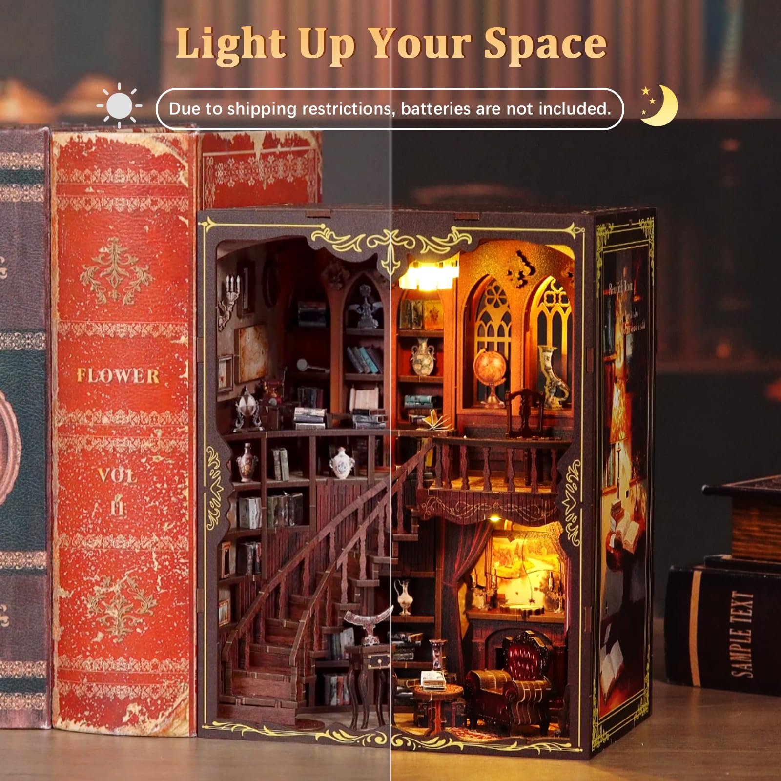 Casa Delle Bambole Kit, 3D in Legno Modellismo da Costruire con Luce Led, Piccola Casa in Miniatura DIY per Adulti, Regali Creativi Artigianali di Natale per il Compleanno (Biblioteca antica)