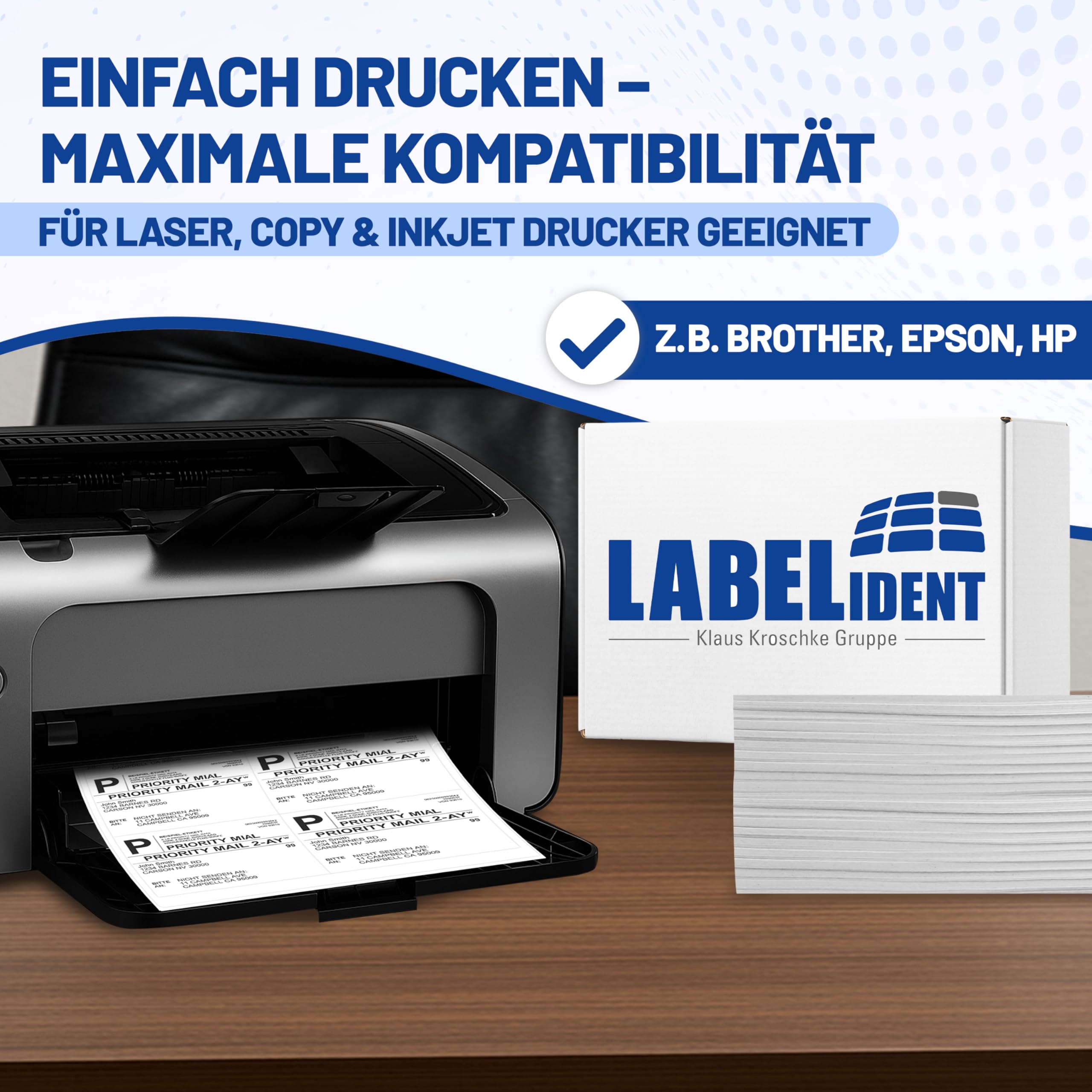 Etichette laser autoadesive su fogli DIN A4, 105 x 74 mm, 4.000 etichette per indirizzi bianco opaco, 500 fogli di carta per stampante laser