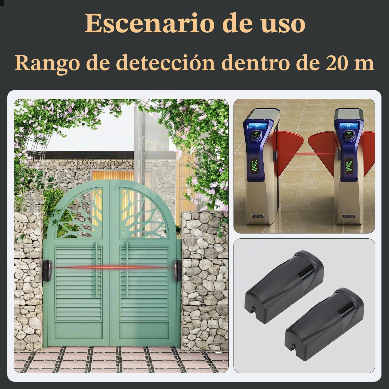 Fotocelula Puerta Garaje, Fotocelula Puerta Garaje, Fotocélulas de Seguridad para Sensor Automático de Puerta, Compatible con Sistemas de Portones y Garajes, 12V/24V AC DC, IP55