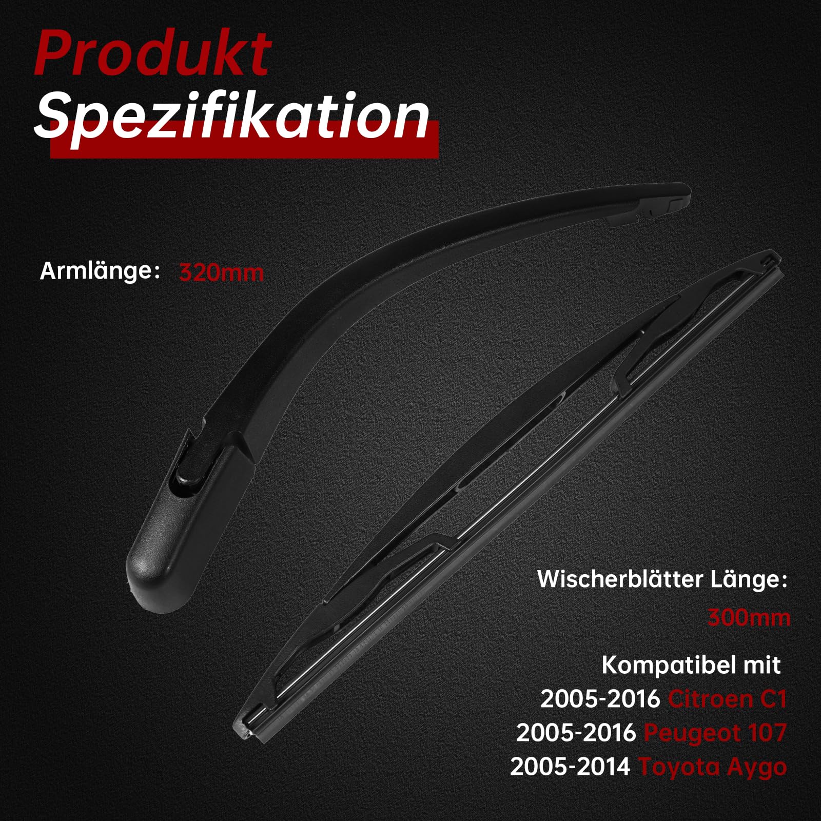 OTUAYAUTO Tergicristallo posteriore - Tergicristallo posteriore per Citroen C1 2005-2016, Peugeot 107 2005-2016