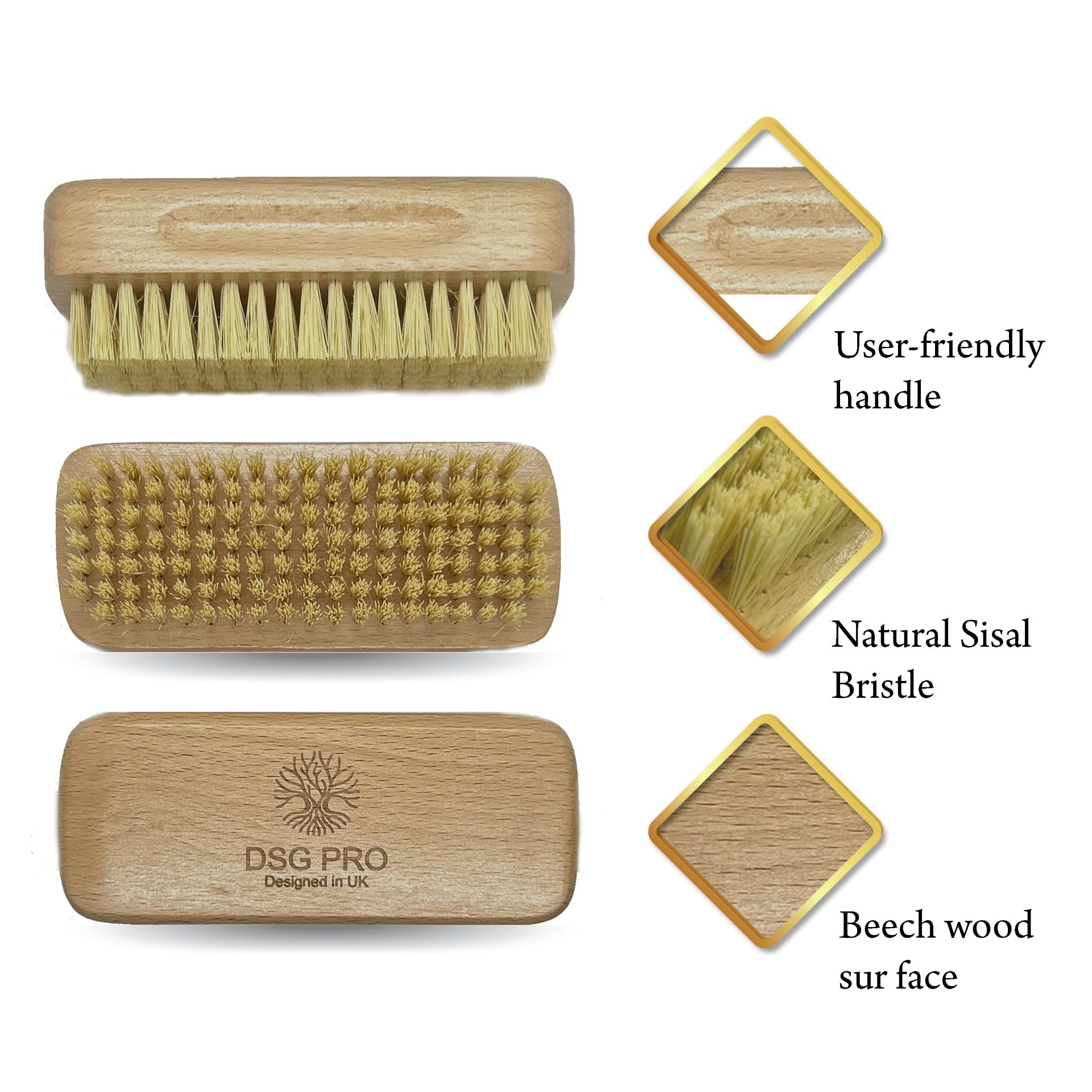 DSG PRO 2-Piece Wood Nail Brush Set | Fingernail Cleaner and Scrubber for Men, Women, Girls | Natural Wooden Nail Cleaning Tools for Home Spa, Manicure, Pedicure | Nail Polish Remover, Exfoliator - Image 3