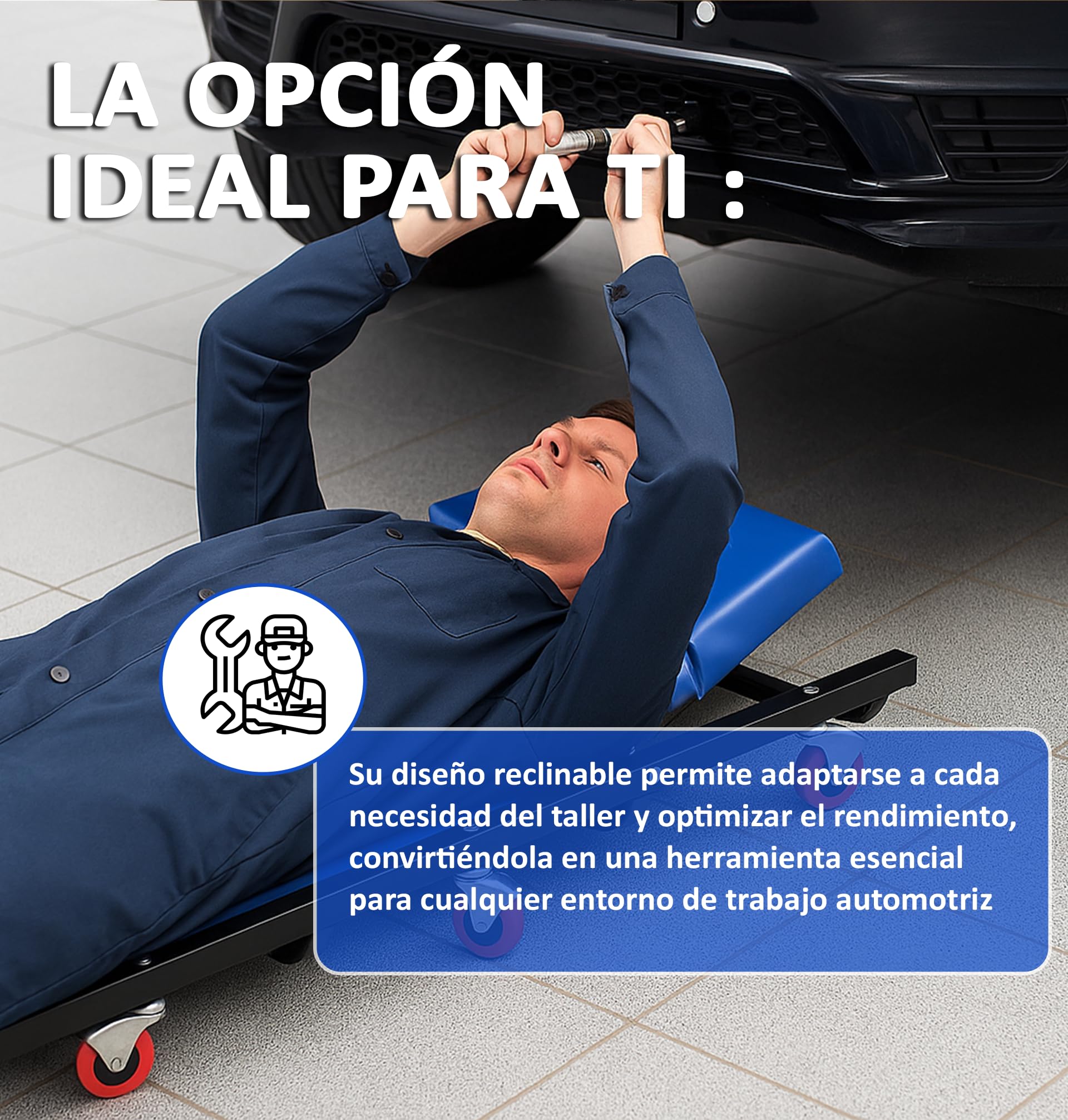 Camilla para Taller Mecánico | Reclinable Y Acolchada | con Ruedas para Movilidad Fluida Y Gran Estabilidad | Limpieza Sin Esfuerzo | para Mecánica Automotriz Debajo del Coche