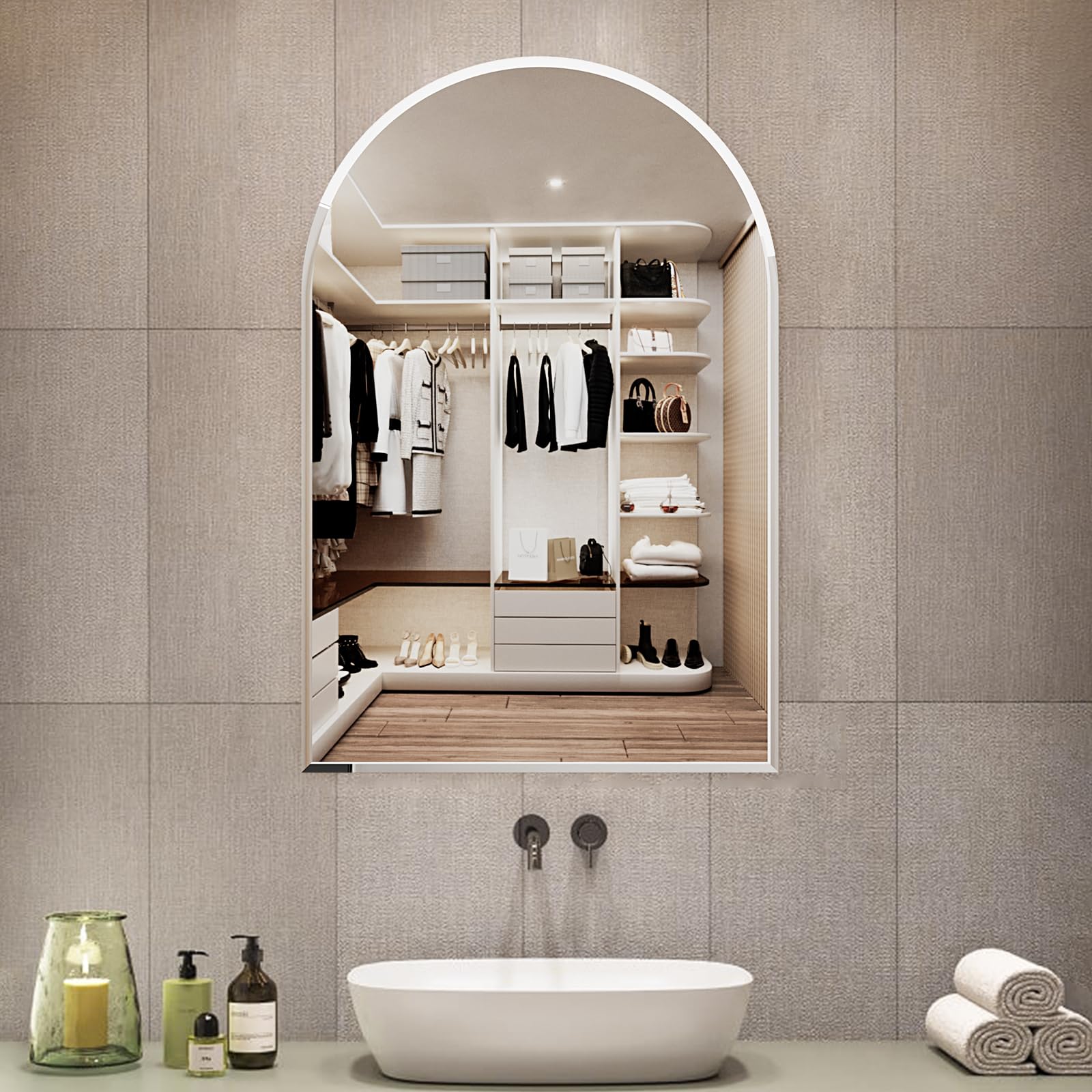 Photo 1 of Arched Bathroom Mirror, 32X48 inch Arched Frameless Mirror,