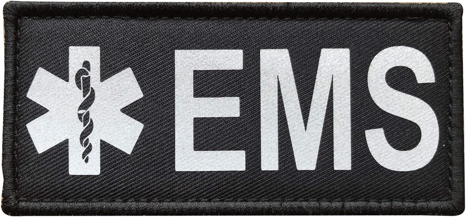 Reflective EMS EMT Star of Life Patch with Hook and Loop (Black)