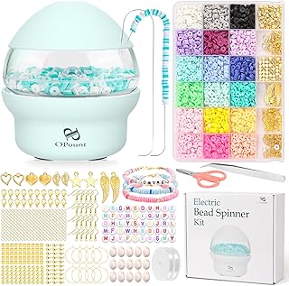 PP OPOUNT Green Electric Bead Spinner with 3960 PCS Clay Beads, Bead Spinner for Clay Beads, Fast Beading Clay Bead Spinner for Jewelry Making, DIY Bracelets, Necklaces (Patent)