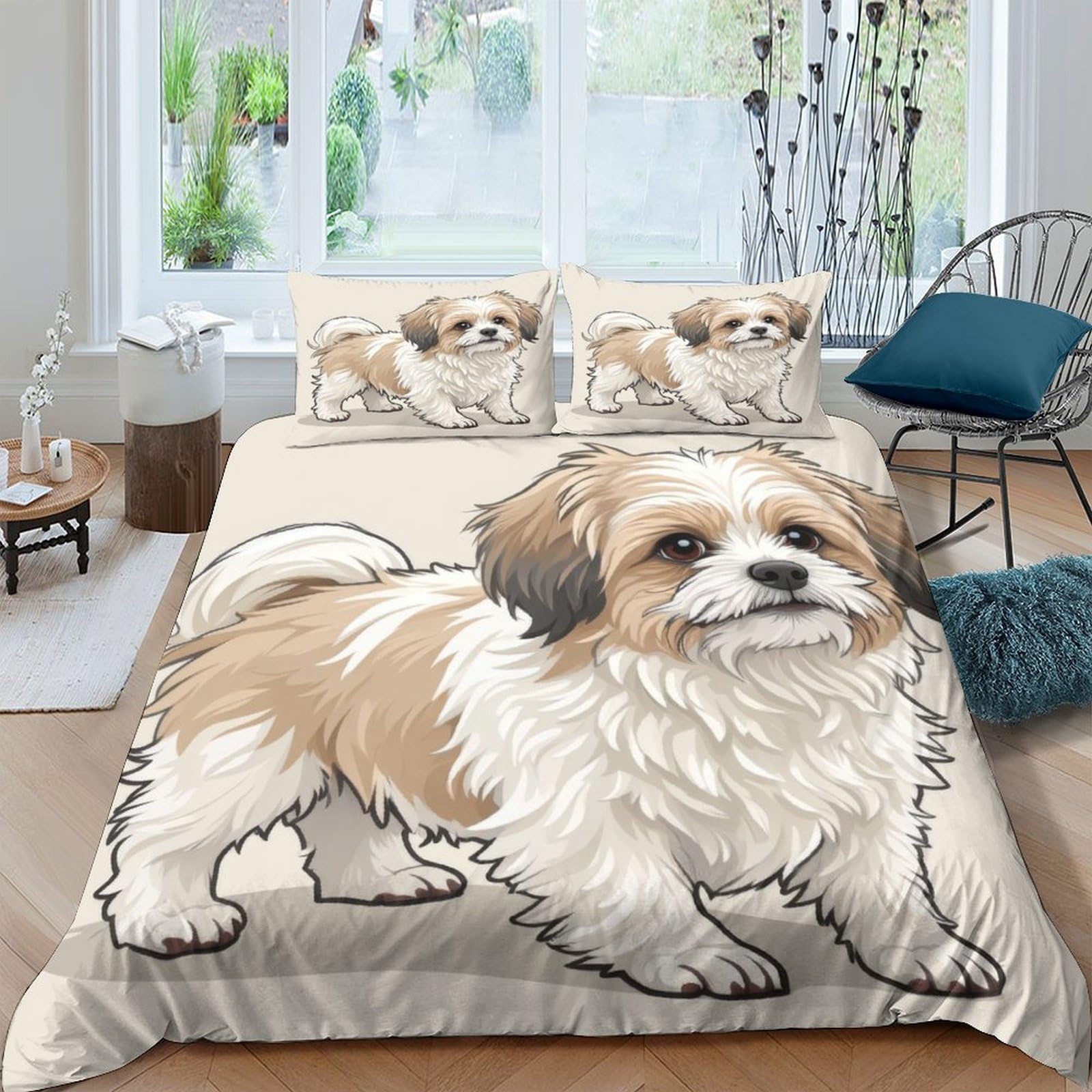 GPLZQXKJNH 3D Printed Shih Tzu Dog Duvet Cover Microfiber Soft Breathable Puppy Quilt Cover Set with 2 Pillowcases for Bedroom Decor, Rental, Dorm Single（135x200cm）