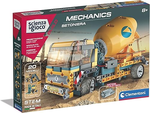 Clementoni - Science Build-Concrete Mixer Truck Set para niños, laboratorio mecánico, juego científico 8 años (versión italiana) -Hecho en Italia,