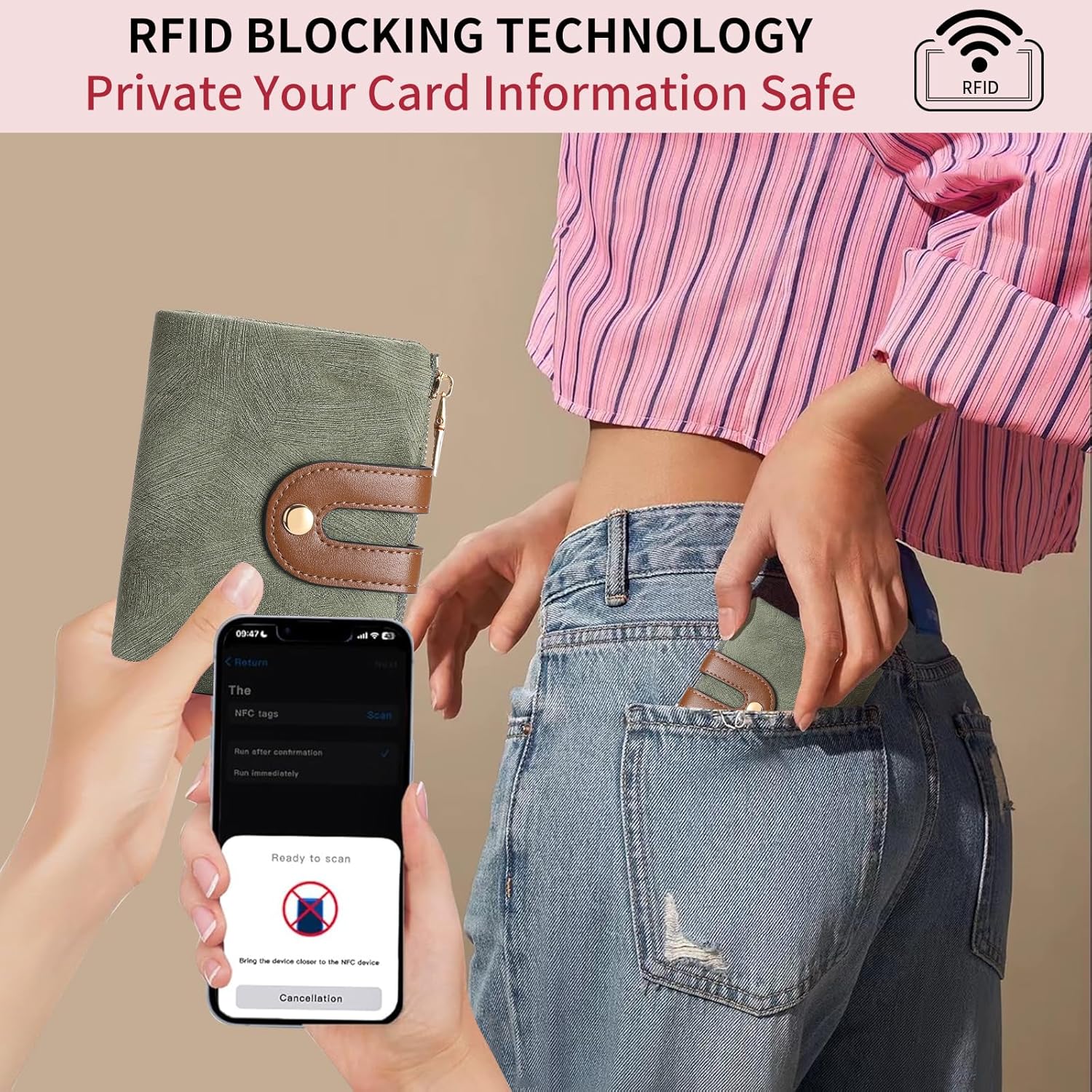 Small Wallets for Women Leather Bifold RFID Blocking Card Holder Compact Wallet Women with Zipper Coin Pocket - Image 3