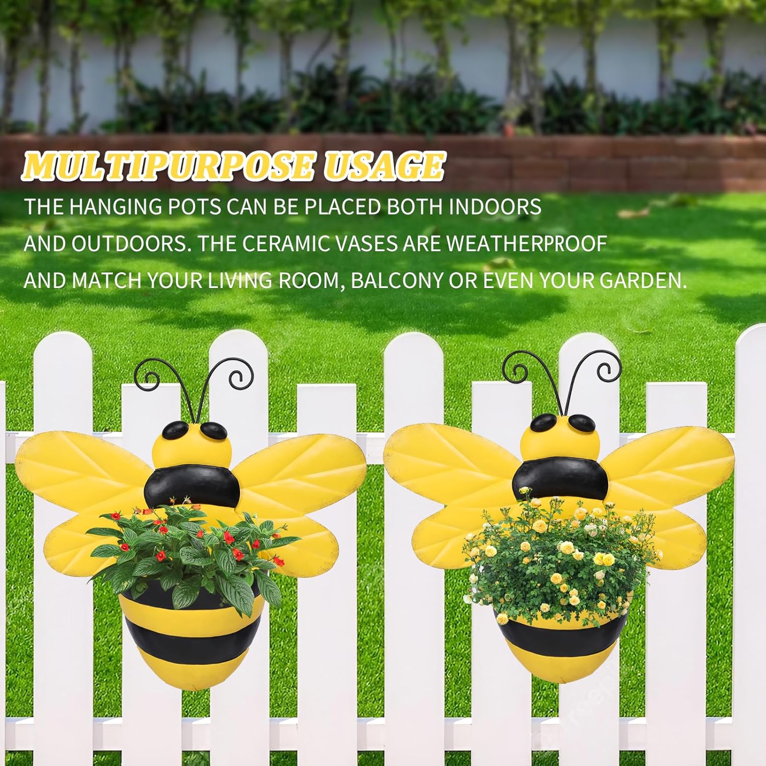 Metal Wall Planter Bee Wall Mounted Planters Small Flower Pot with Drainage for Indoor Outdoor Farmhouse Hanging Planter Succulent Plant Container Vertical Garden Yard Decor