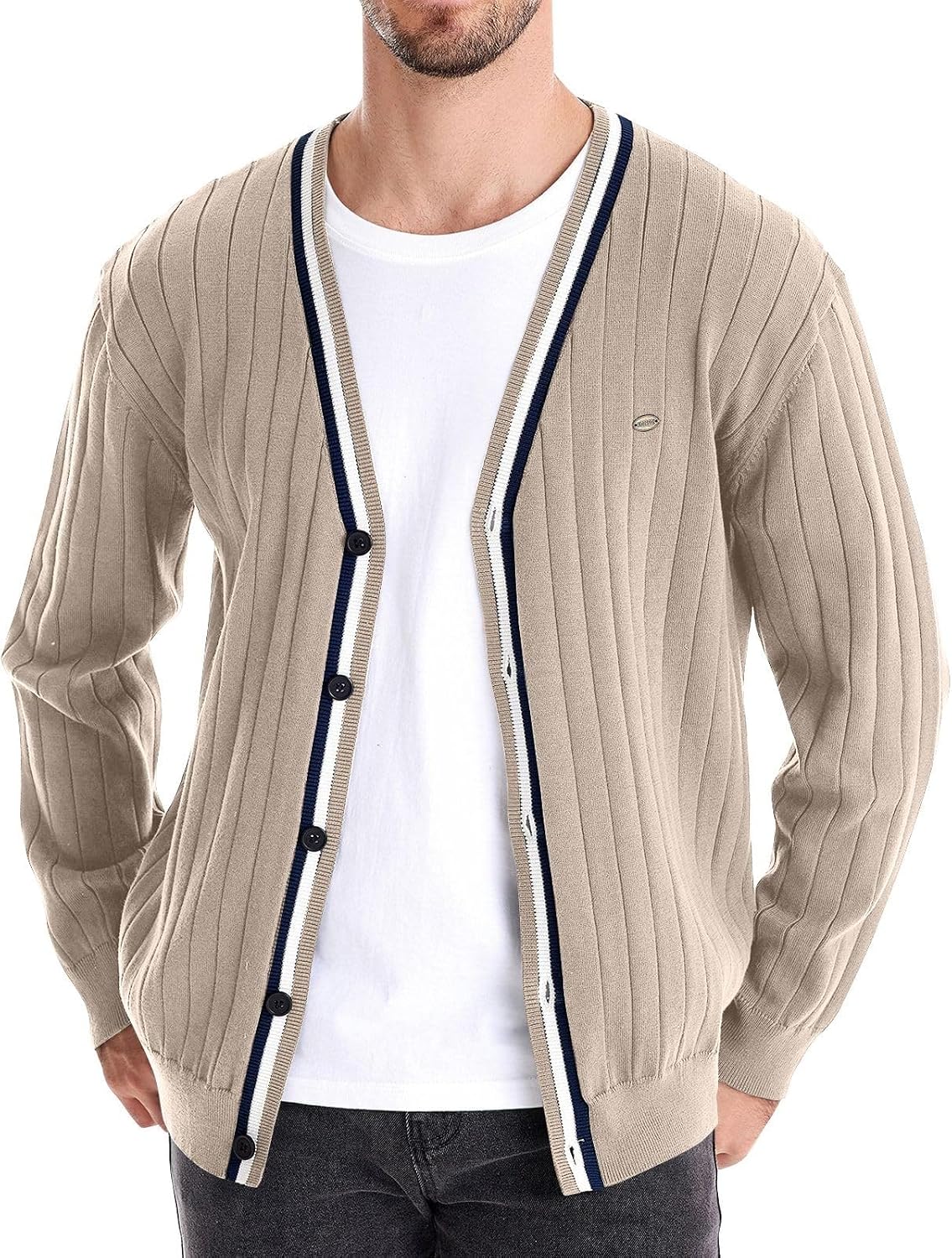 Ymosrh Mens Western Sweater - Button Up Long Sleeve Basic Knitted Open Front Fall Winter Clothing Trendy Sweaters Cardigans Soft Man Cárdigan para Hombre (XXL - Beige)
