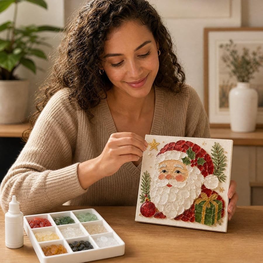 Sea Glass Christmas Santa Kit Xmas Resin Mosaic Art Kits Holiday Craft DIY Seaglass Style Mosaic Art Kit for Adults Beginners,Resin Wall Decor Kits，Home Office Christmas Gift, image 5