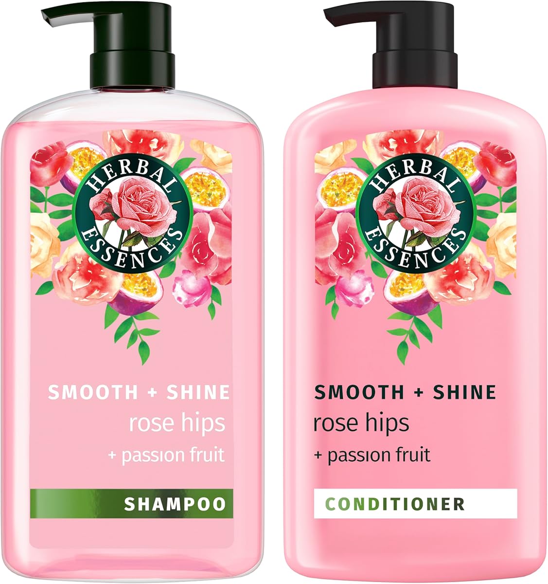 Herbal Essences Shampoo & Conditioner Set, Rose Hips + Passionfruit - Smooth Collection, Paraben-Free, Color-Safe, Shiny Hair with Jojoba & Vitamin E, 29.2 Fl Oz Each, 2-Pack