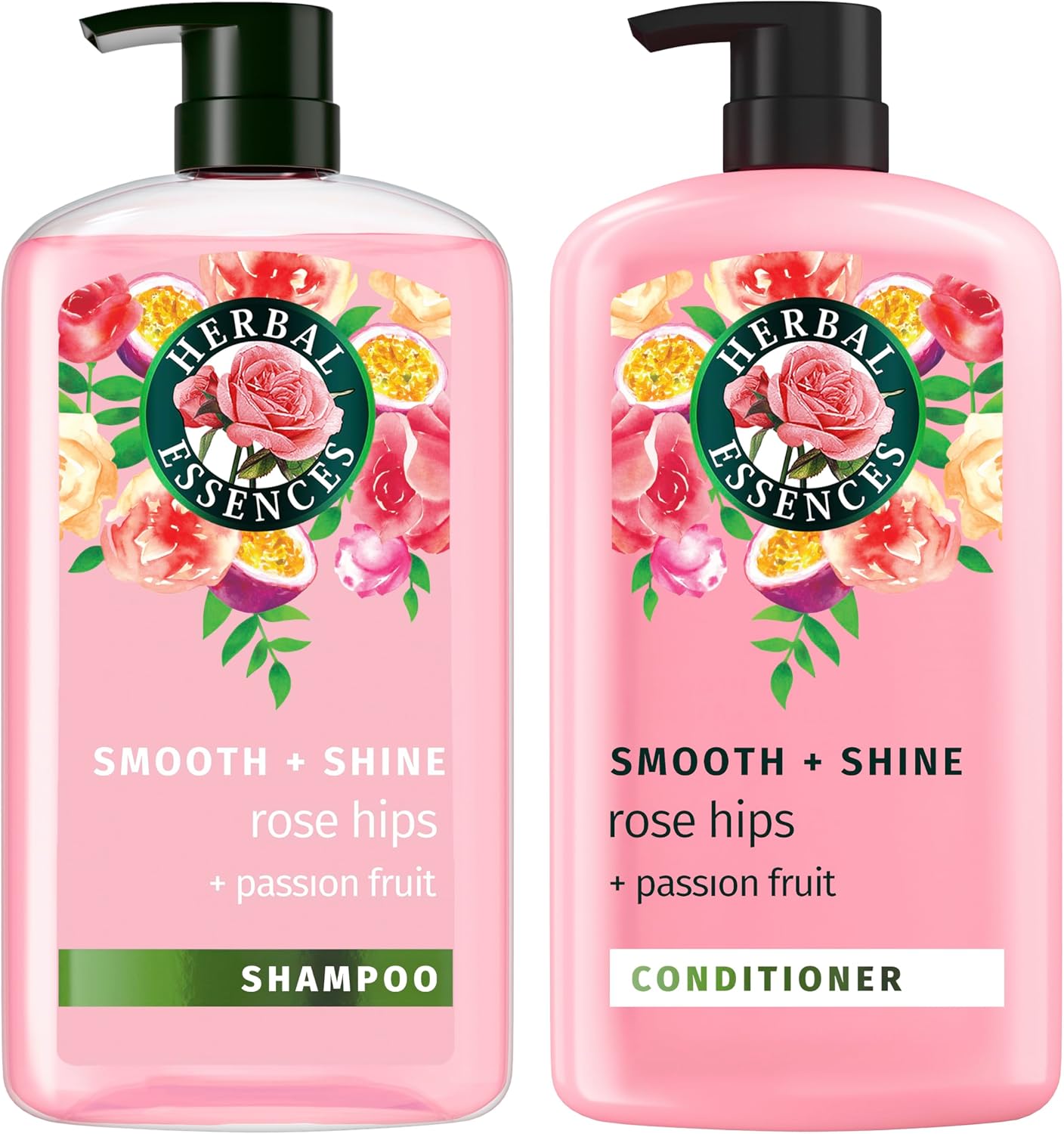 Herbal Essences Shampoo & Conditioner Set, Rose Hips + Passionfruit - Smooth Collection, Paraben-Free, Color-Safe, Shiny Hair with Jojoba & Vitamin E, 29.2 Fl Oz Each, 2-Pack