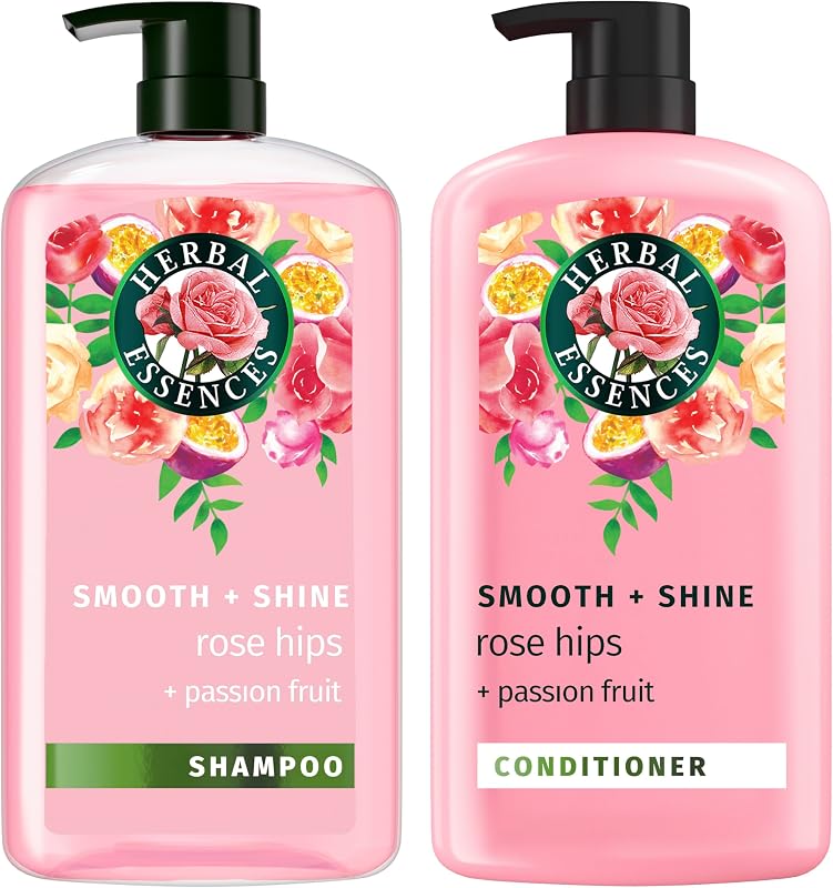 Herbal Essences Shampoo & Conditioner Set, Rose Hips + Passionfruit - Smooth Collection, Paraben-Free, Color-Safe, Shiny Hair with Jojoba & Vitamin E, 29.2 Fl Oz Each, 2-Pack