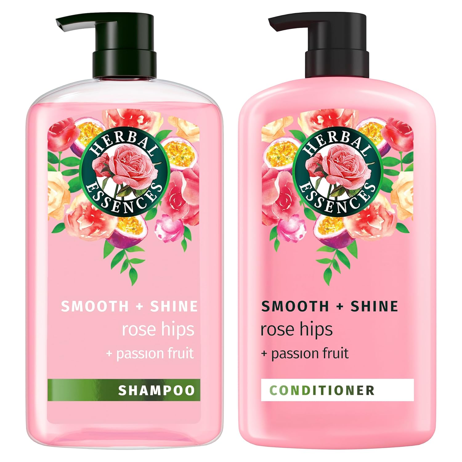 Herbal Essences Shampoo & Conditioner Set, Rose Hips + Passionfruit - Smooth Collection, Paraben-Free, Color-Safe, Shiny Hair with Jojoba & Vitamin E, 29.2 Fl Oz Each, 2-Pack