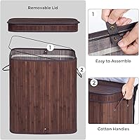 Vista 3 de SONGMICS Cesta de lavandería con tapa, cesta de lavandería de bambú con asas, cesta de almacenamiento plegable para lavandería, dormitorio, 100