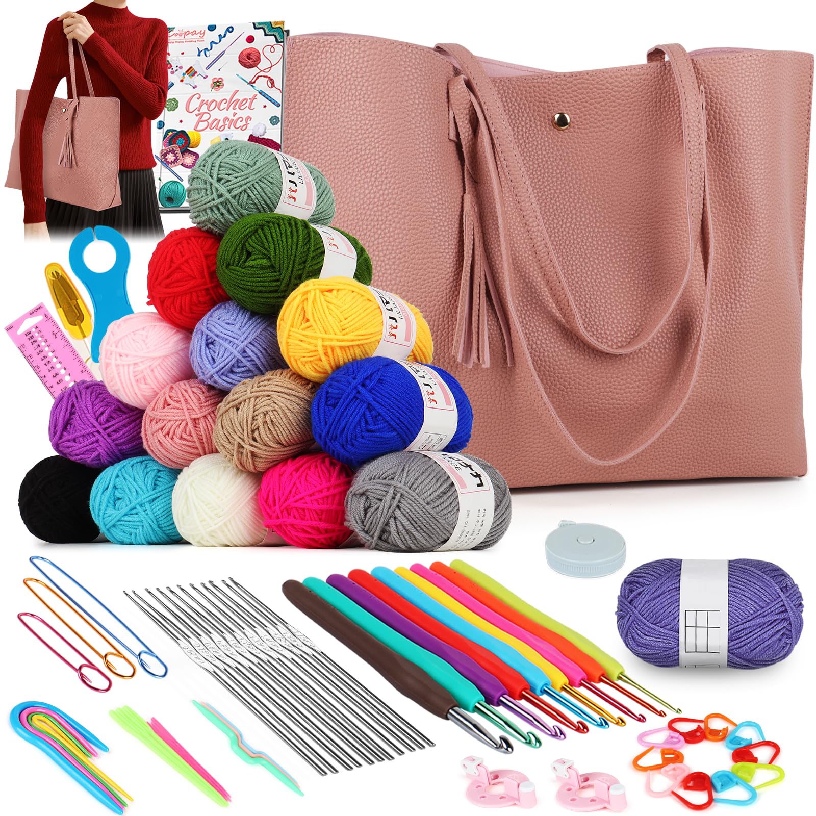 Buy Coopay Crochet Kit Beginner Crochet Kits for Adults, Crochet Set with 16 Colors Yarn for