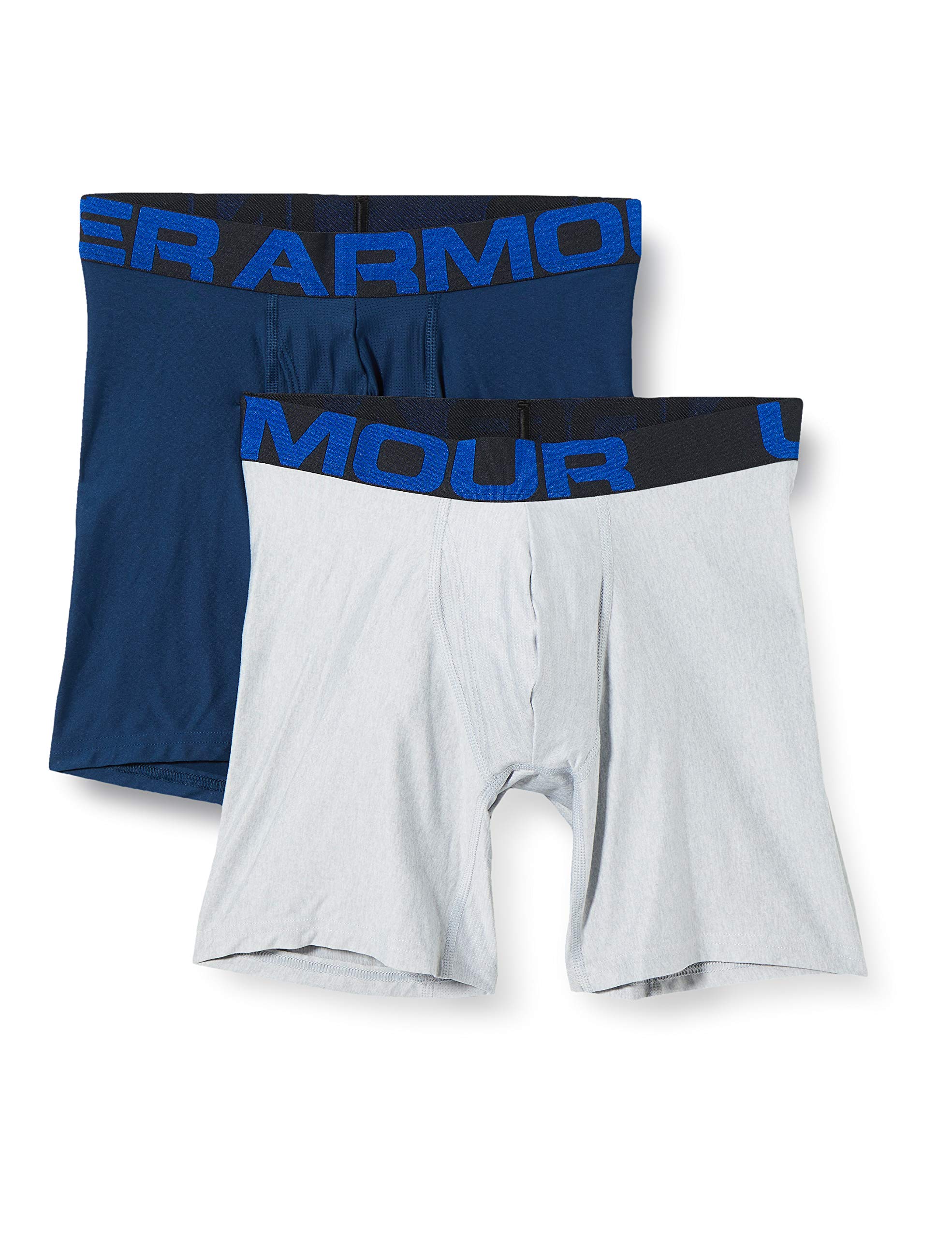 Under Armour Men's Performance Tech Boxerjock Brief Underwear, 6" Inseam, All-Day Comfort & Ultra-Soft, 3-Pack 5X-Large Academy (409)/Mod Gray Light Heather