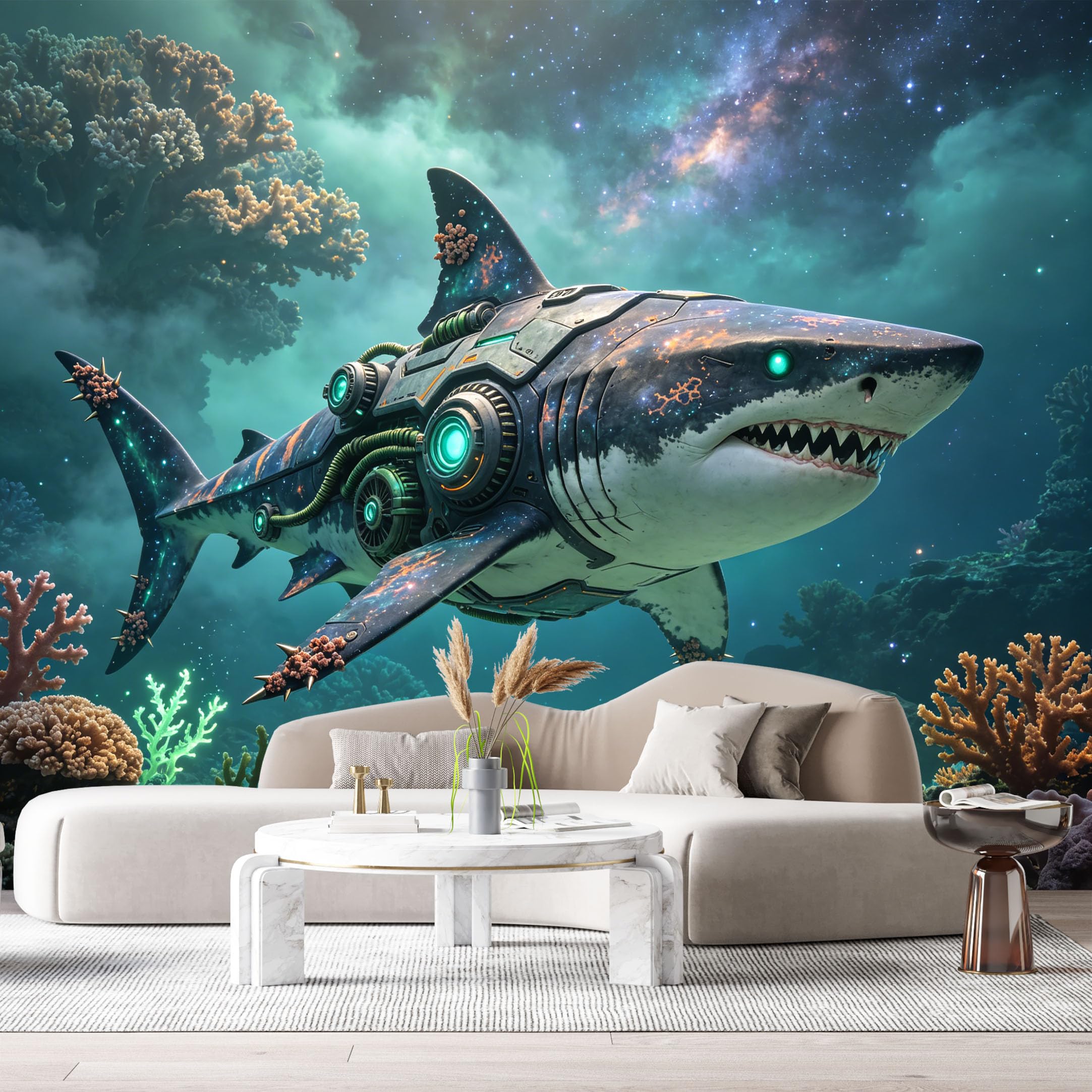 Custom Size Wall Mural Mechanical Aquatic Predator Mech Ocean SciFi Cyber Marine Future Armor 3D Textured SelfAdhesive Art Prints Removable Large Wallpaper Esports Game Room Tenant Room