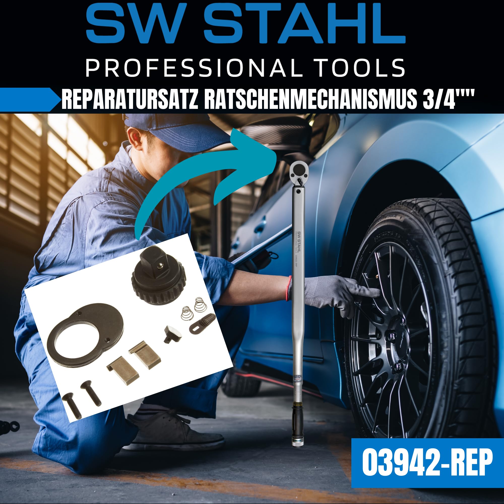 SW STAHL Kit de Réparation pour Mécanisme à Cliquet 3/4 Pouce, 03942L-REP | Compatible avec la clé dynamométrique 03942L-IMP, jeu de pièces de rechange pour entretien professionnel de l'outil