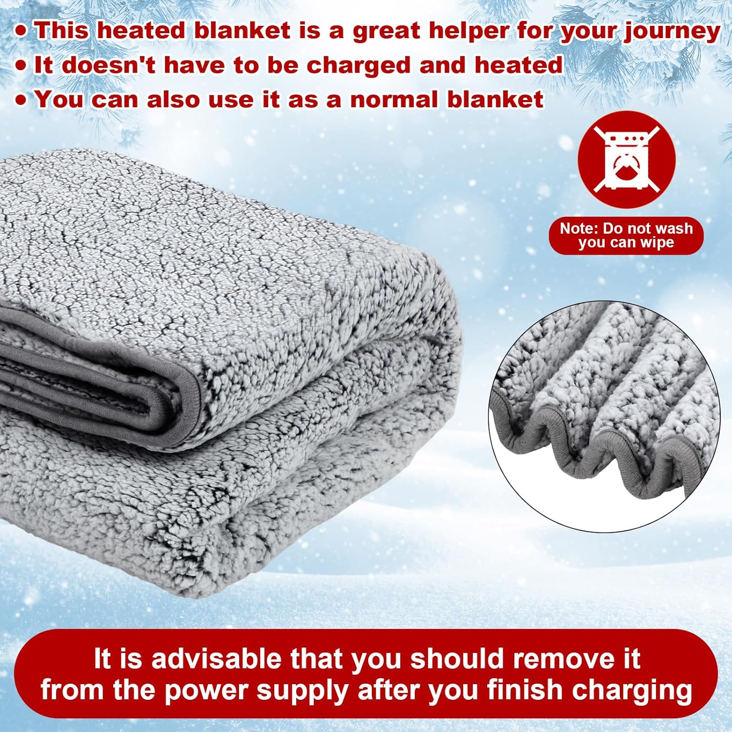 Riakrum 12v Electric Heated Blanket 58 x 43 Inch Fleece Heated Blanket with Temperature Controller, Cigarette Lighter Socket Car Outlet Adapter for Car Winter Cold Weather (Gradient Black) - Image 5