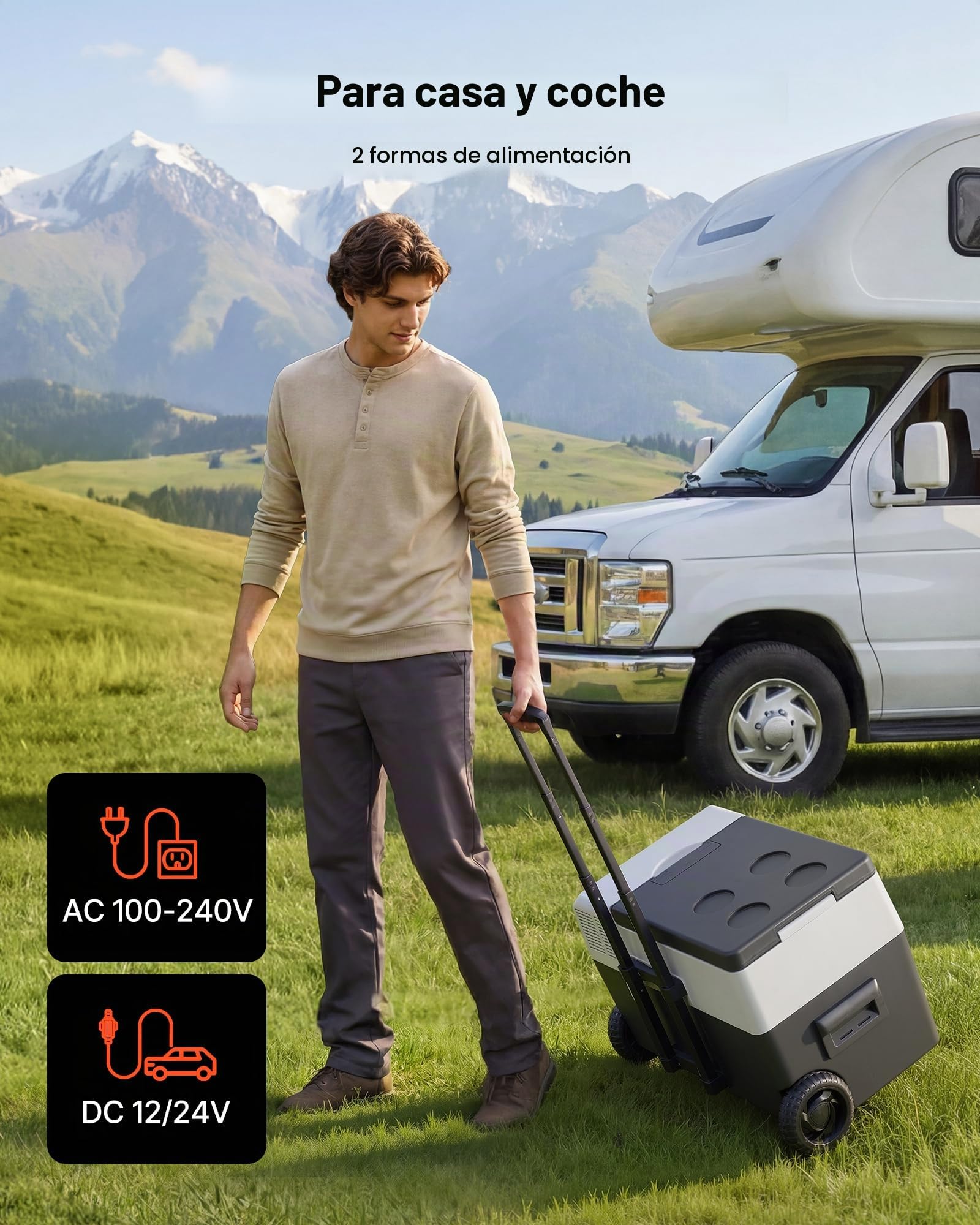 VEVOR Nevera Portátil para Coche 30 L con Compresor, Refrigerador para Coche Temperatura Ajustable de -22 a 10 °C, 12/24 V CC y 100-240 V CA, con Ruedas y Asa Retráctil, para Autocaravanas, Camping