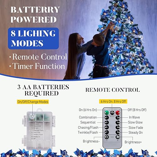 Miniatura 3 de Guirnalda de Navidad preiluminada con luces con purpurina y hojas de acebo y bayas, temporizador remoto, 8 modos, guirnalda de flores iluminada de