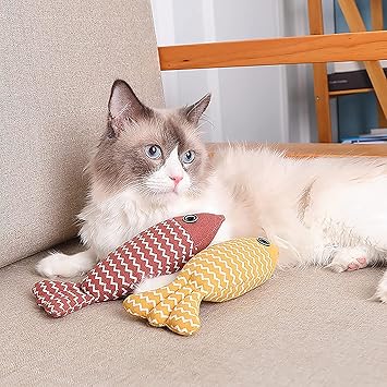 Pets Empire Catnip Fish Cat Toy Interactive Soft Plush Pillow Chew Bite Kick Supplies for Indoor Kitten -1 Pcs, Color May Vary