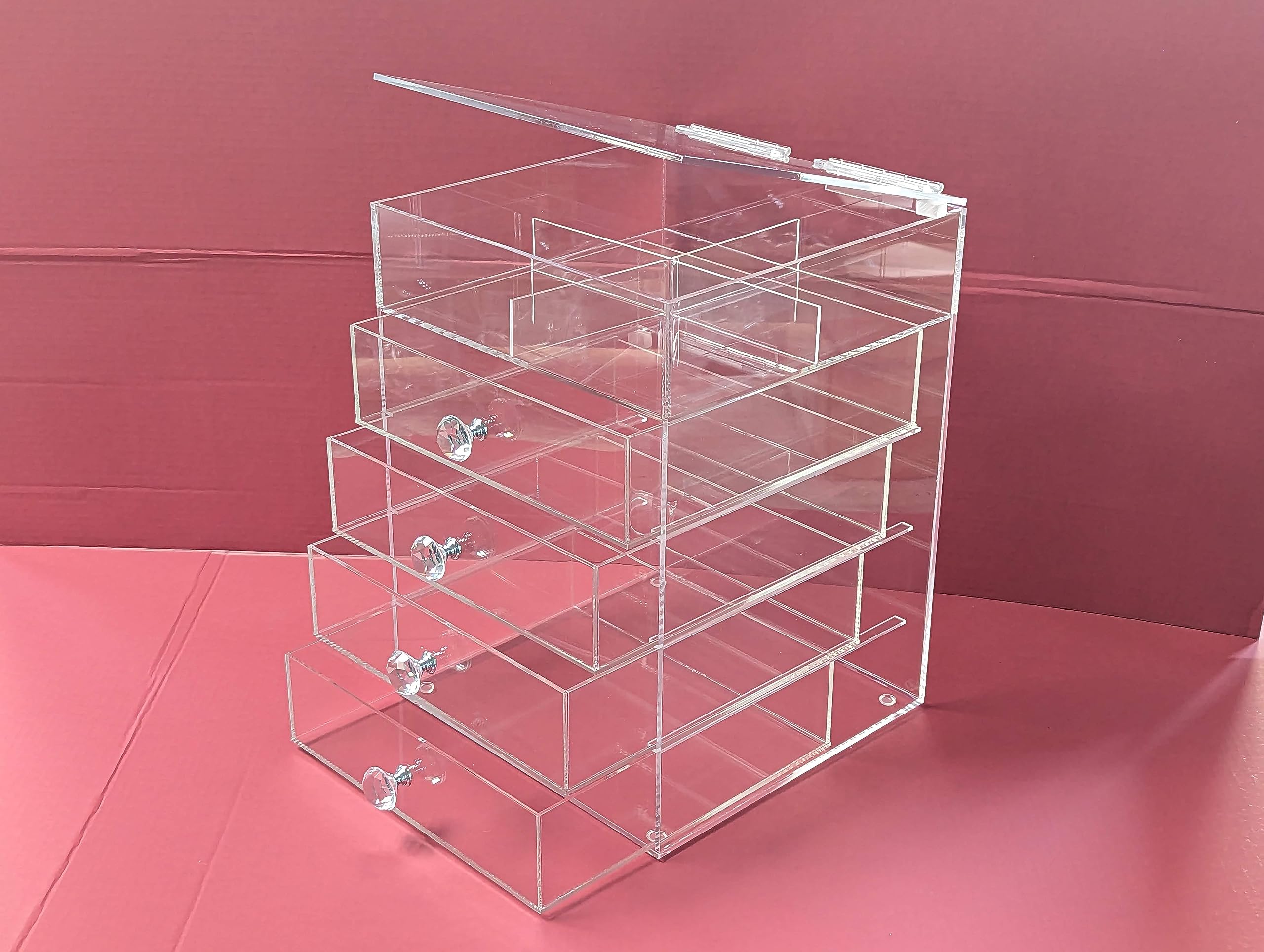 Summer Sale! Makeup Organizer 4 Drawers Crystal Knobs Clear Acrylic Box Case A4L-K