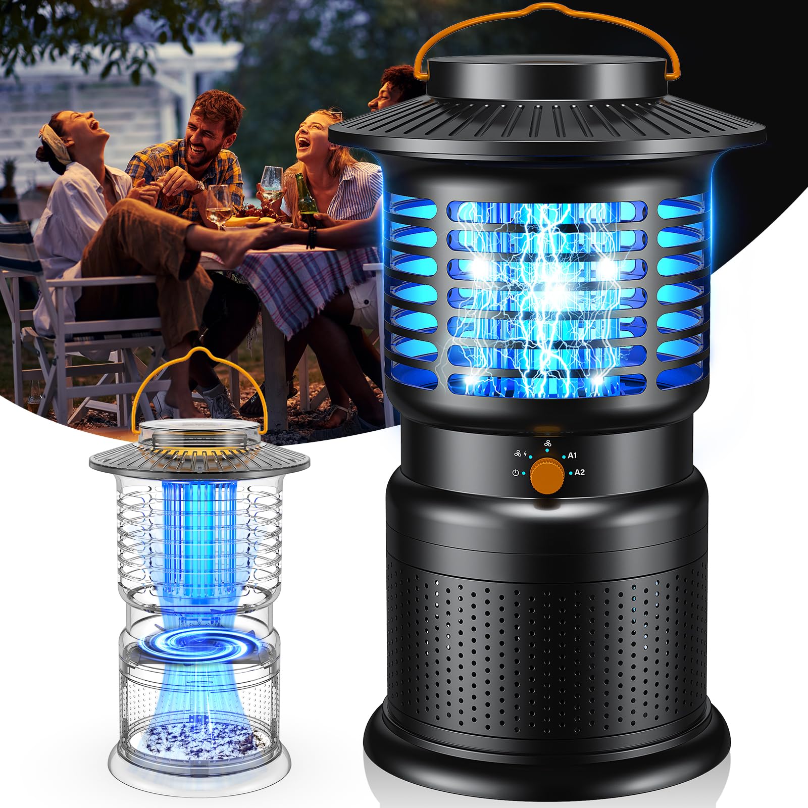Bug Zapper Outdoor & Mosquito Trap, 4-in-1 Mosquito Zapper with Ultra-Quiet Suction, Rechargeable Fly Traps with 10,000mAh Long Battery Life, Auto On/Off Insect Zapper for Yard, Home, Camping, Black