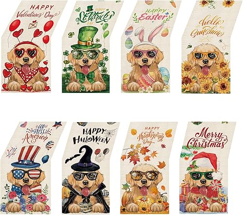 YOVOYOA 8 caminos de mesa Golden Retriever para perros de 72 pulgadas de largo, día de San Patricio, Pascua, 4 de julio, Halloween, Navidad, casa de